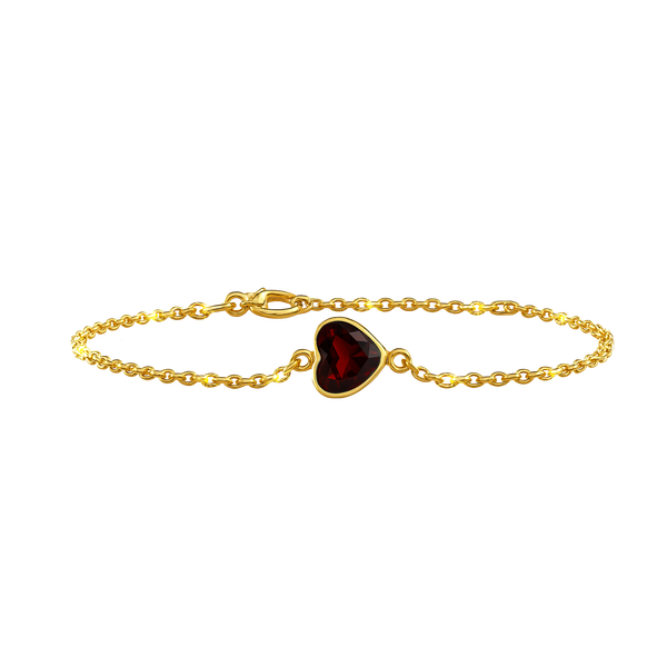 Diamond or Gemstone Heart Bezel Charm in 14K Yellow Diamond Cut Cable Bracelet