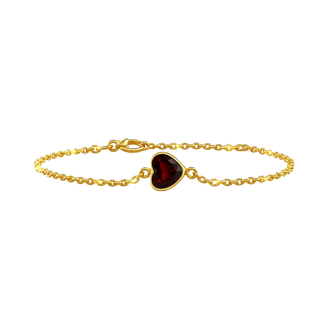 Diamond or Gemstone Heart Bezel Charm in 14K Yellow Diamond Cut Cable Bracelet
