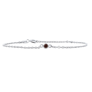 Diamond or Gemstone Round Bezel Charm in 14K White Round Cable Bracelet
