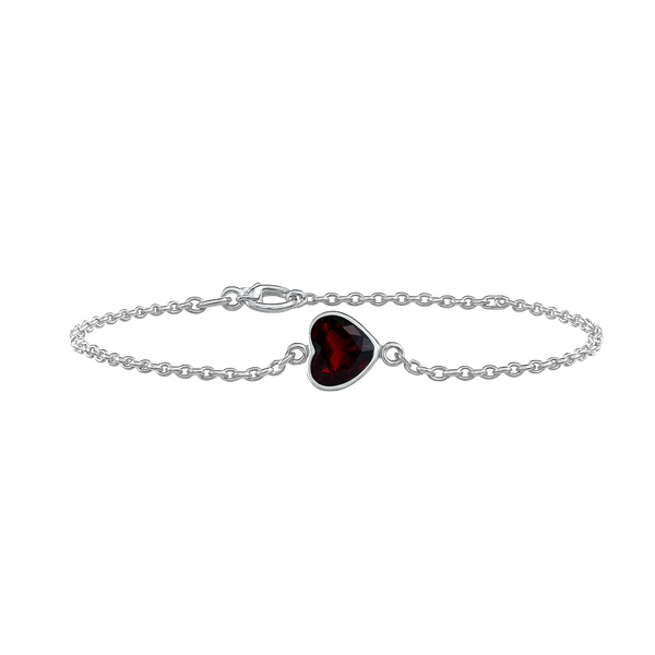 Diamond or Gemstone Heart Bezel Charm in 14K White Round Cable Bracelet