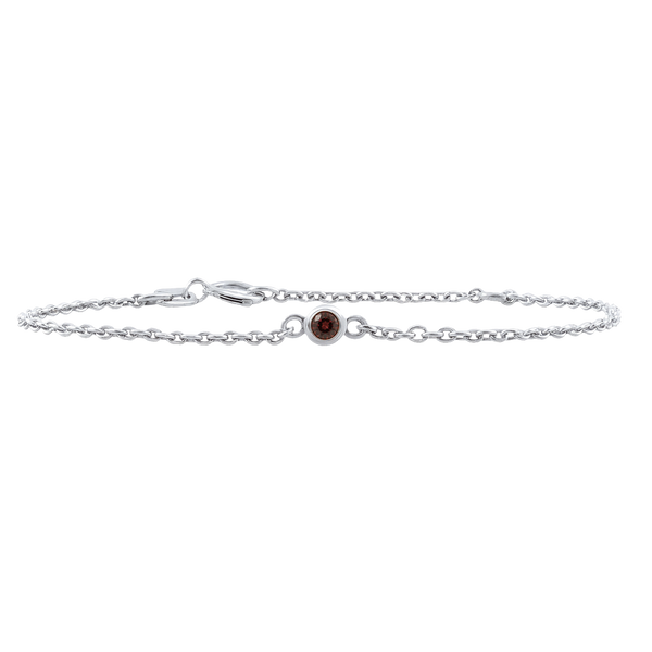 Diamond or Gemstone Round Bezel Charm in 14K White Round Cable Bracelet