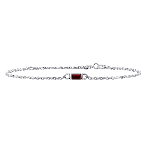 Diamond or Gemstone Baguette Bezel Charm in 14K White Round Cable Bracelet