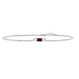 Diamond or Gemstone Baguette Bezel Charm in 14K White Diamond Cut Cable Bracelet