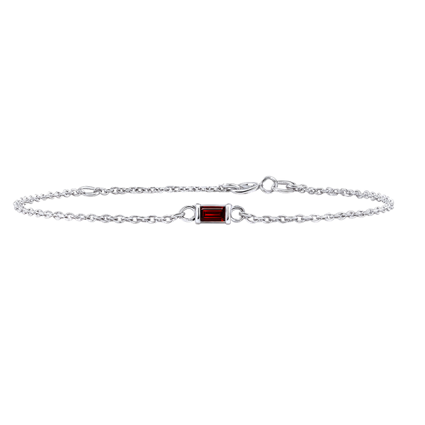 Diamond or Gemstone Baguette Bezel Charm in 14K White Diamond Cut Cable Bracelet