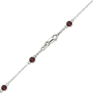 Finished Diamond by the Yard Cable Chain Anklet in 14K White Gold with Garnet Stones