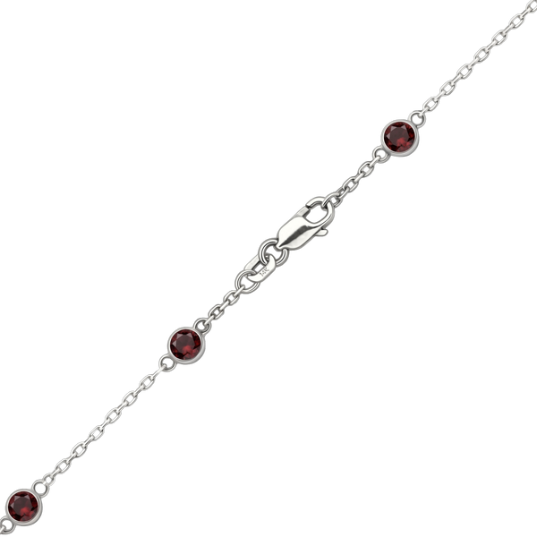 Finished Diamond by the Yard Cable Chain Bracelet in 14K White Gold with Garnet Stones
