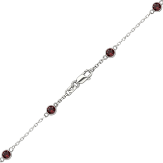Finished Diamond by the Yard Cable Chain Anklet in 14K White Gold with Garnet Stones
