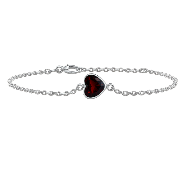 Diamond or Gemstone Heart Bezel Charm in 14K White Diamond Cut Cable Bracelet