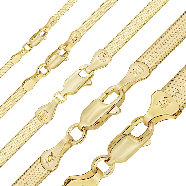 Finished Herringbone Necklace in 14K Yellow Gold (1.50 mm - 6.95 mm)