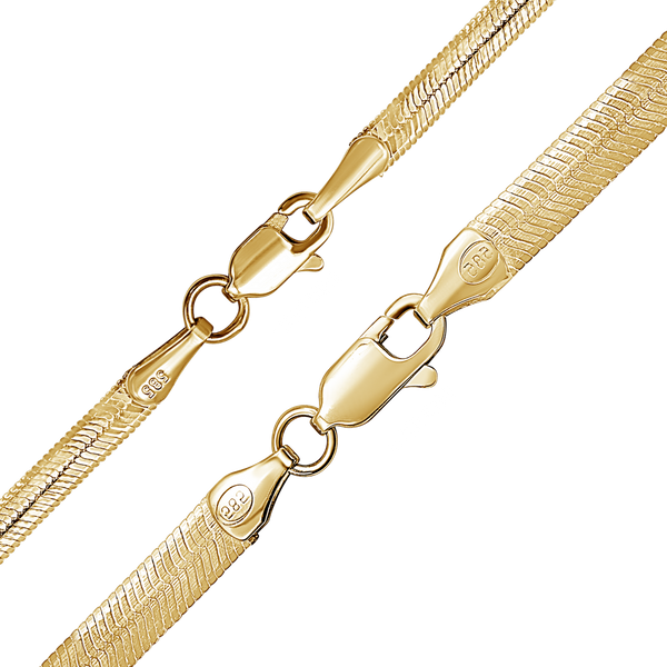 Finished Flexible Herringbone Necklace in Sterling Silver 18K Yellow Gold Finish (2.70 mm - 4.50 mm)