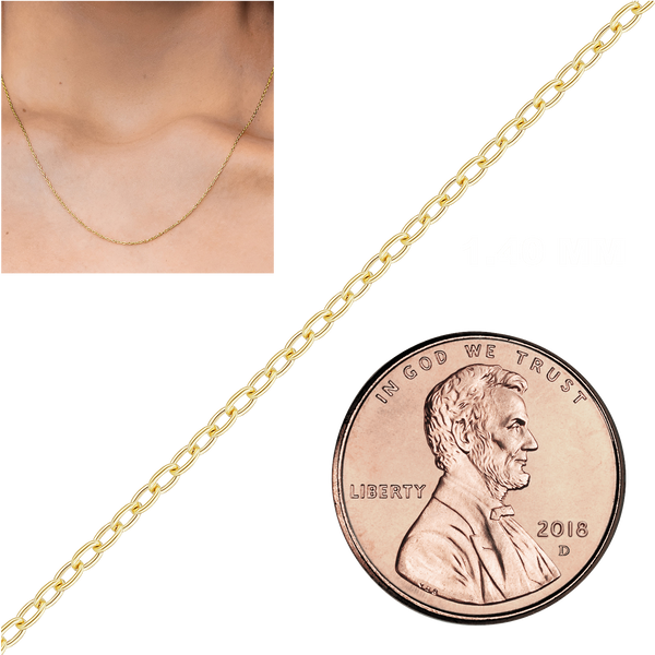 Bulk / Spooled Elongated Hollow Cable Chain in 14K & 18K Yellow Gold (1.00 mm - 5.80 mm)