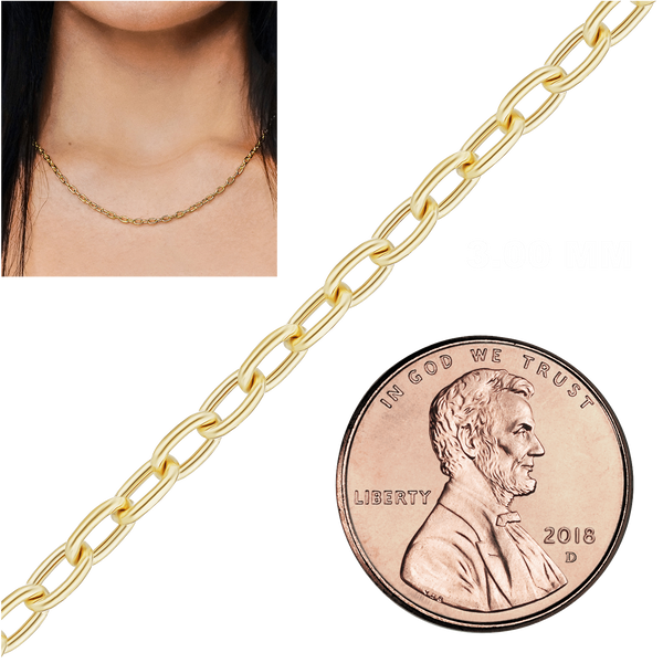 Bulk / Spooled Elongated Hollow Cable Chain in 14K & 18K Yellow Gold (1.00 mm - 5.80 mm)