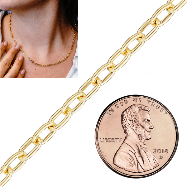 Bulk / Spooled Elongated Hollow Cable Chain in 14K & 18K Yellow Gold (1.00 mm - 5.80 mm)