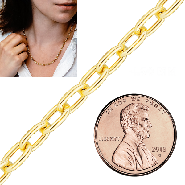 Bulk / Spooled Elongated Hollow Cable Chain in 14K & 18K Yellow Gold (1.00 mm - 5.80 mm)