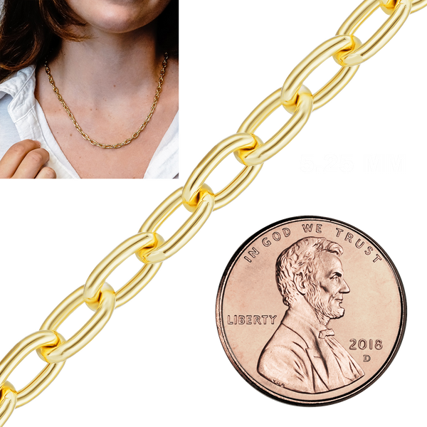 Bulk / Spooled Elongated Hollow Cable Chain in 14K & 18K Yellow Gold (1.00 mm - 5.80 mm)