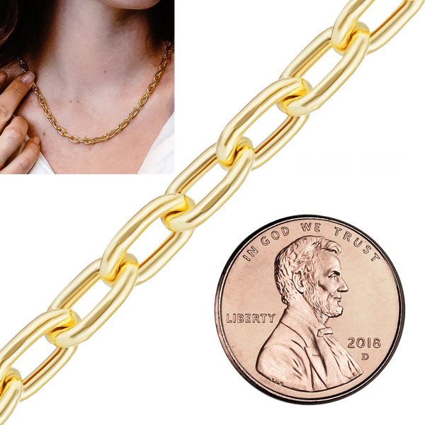 Bulk / Spooled Elongated Hollow Cable Chain in 14K & 18K Yellow Gold (1.00 mm - 5.80 mm)