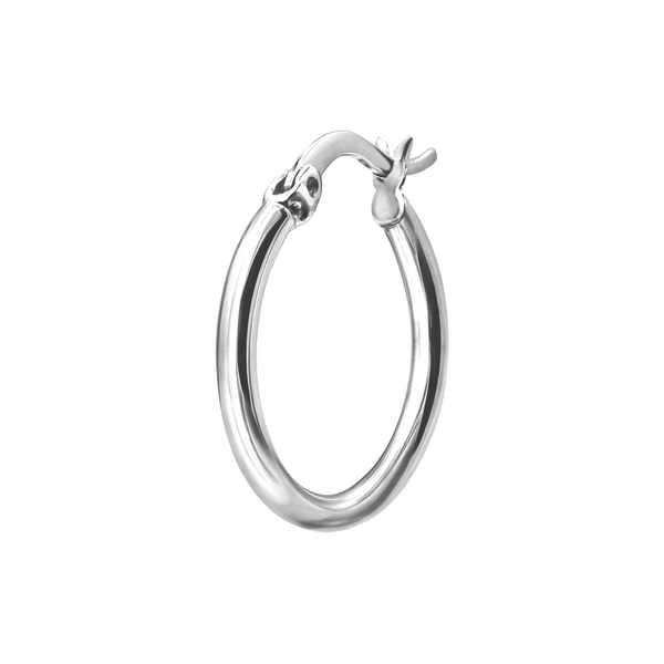 Round Tube Hoop Earring with Catch & Joint in Sterling Silver (2 mm)