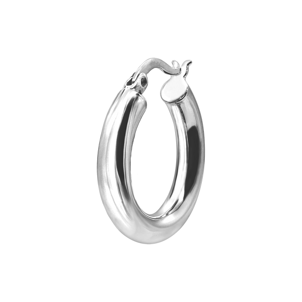 Round Tube Hoop Earring with Catch & Joint in Sterling Silver (4 mm)