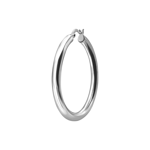 Round Tube Hoop Earring with Catch & Joint in Sterling Silver (4 mm)