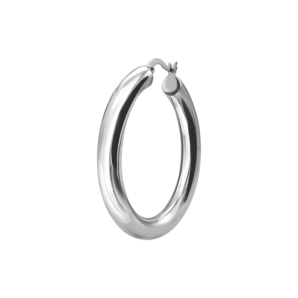 Round Tube Hoop Earring with Catch & Joint in Sterling Silver (6 mm)