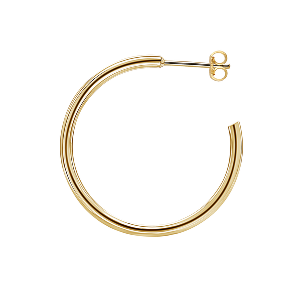 Round Tube Hoop Earring with Post in 14K Gold (2 mm)