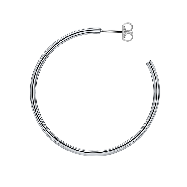 Round Tube Hoop Earring with Post in Sterling Silver (2 mm)