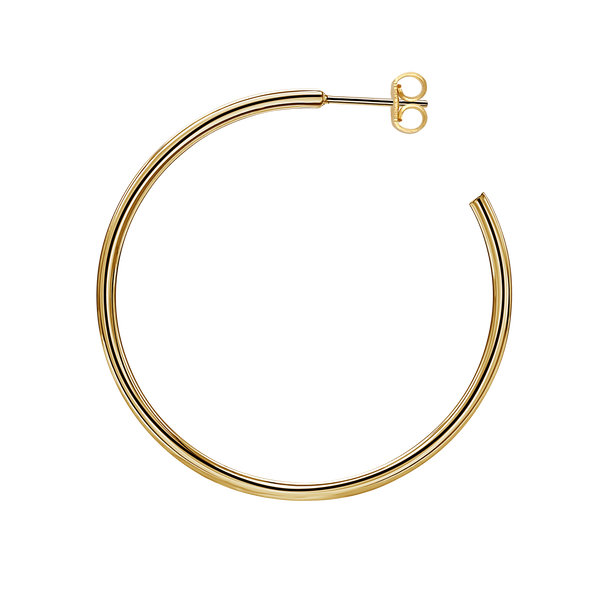 Round Tube Hoop Earring with Post in 14K Gold (2 mm)