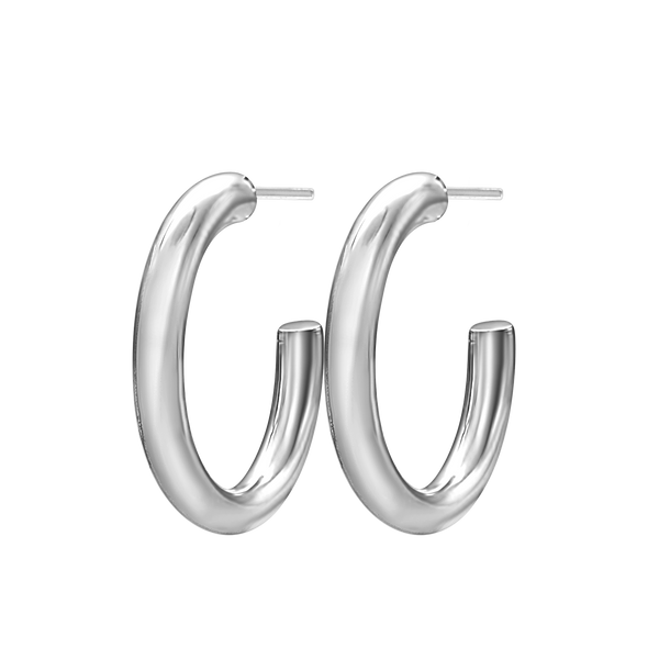 Round Tube Hoop Earring with Post in Sterling Silver (3 mm)