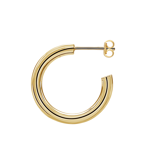 Round Tube Hoop Earring with Post in 14K Gold (3 mm)