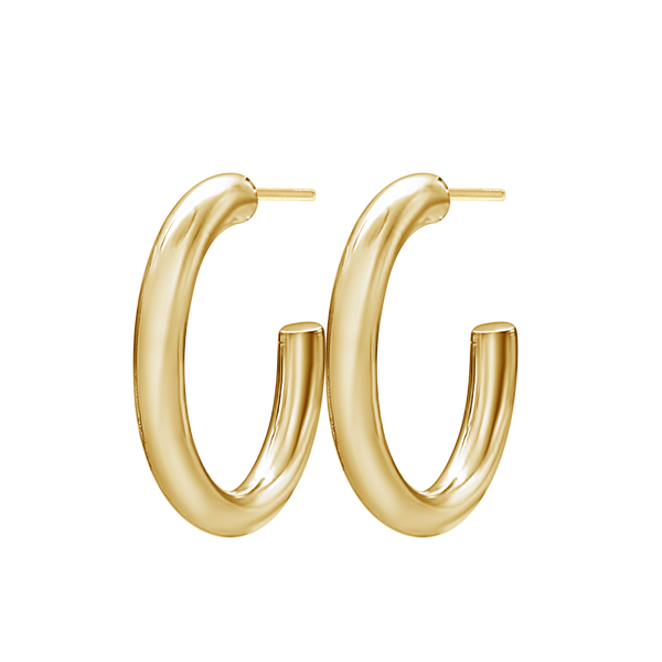 Round Tube Hoop Earring with Post in 14K Gold (3 mm)