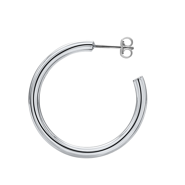 Round Tube Hoop Earring with Post in Sterling Silver (3 mm)