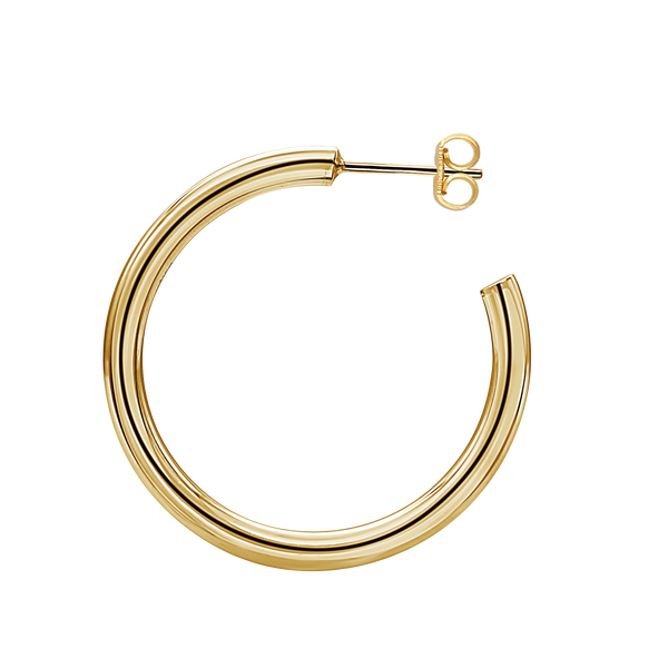 Round Tube Hoop Earring with Post in 14K Gold (3 mm)