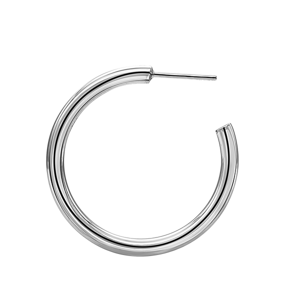 Round Tube Hoop Earring with Post in Sterling Silver (3 mm)