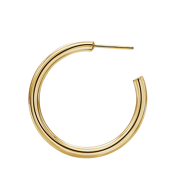 Round Tube Hoop Earring with Post in 14K Gold (3 mm)