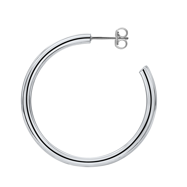 Round Tube Hoop Earring with Post in Sterling Silver (3 mm)