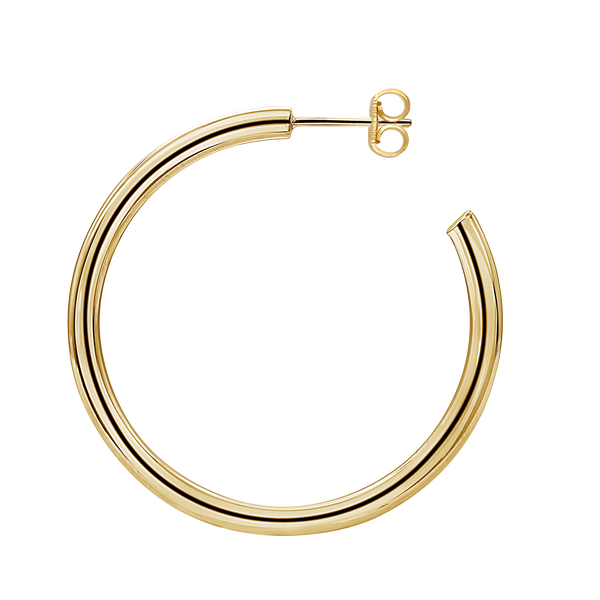 Round Tube Hoop Earring with Post in 14K Gold (3 mm)