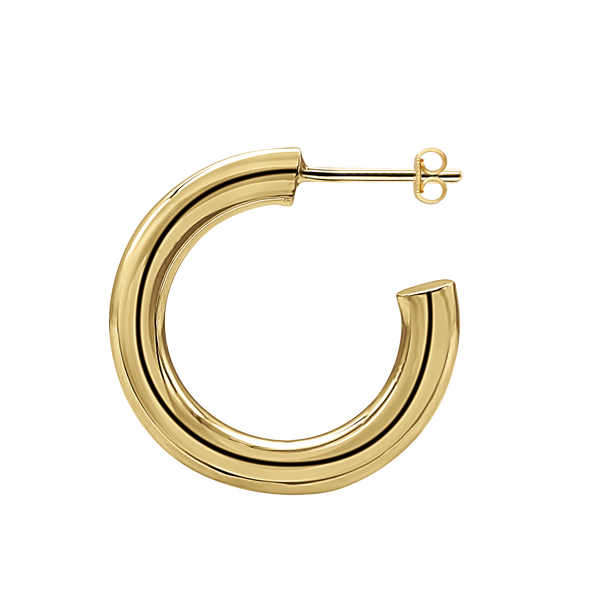 Round Tube Hoop Earring with Post in 14K Gold (4 mm)