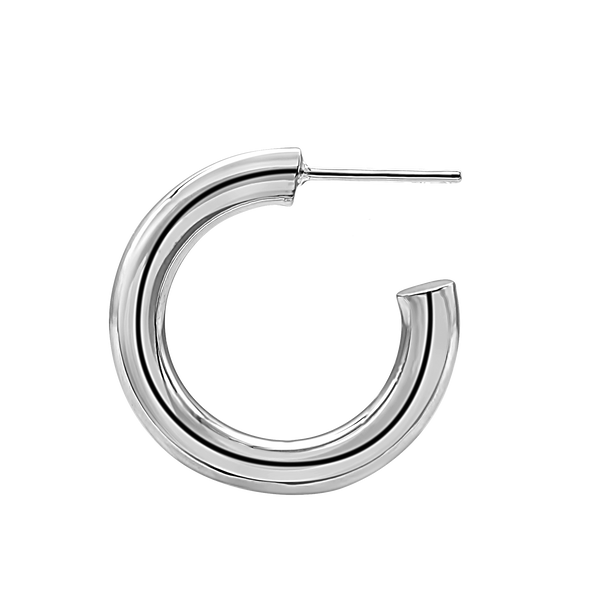 Round Tube Hoop Earring with Post in Sterling Silver (4 mm)