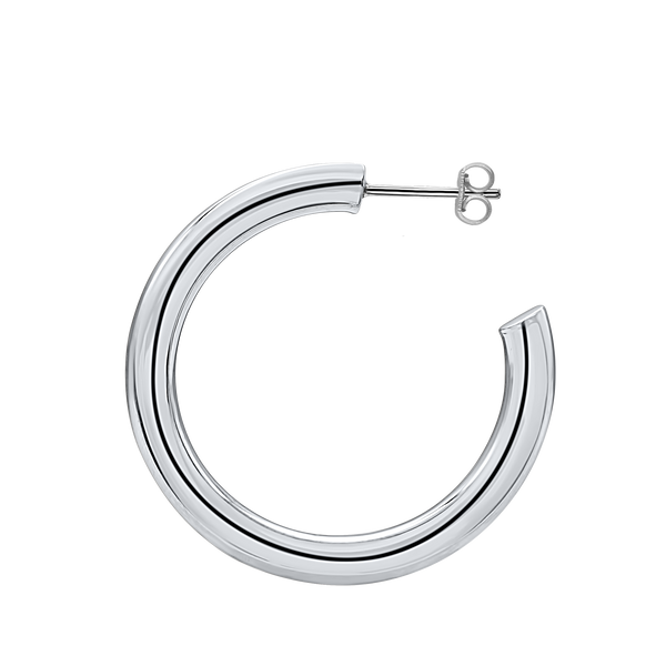 Round Tube Hoop Earring with Post in Sterling Silver (4 mm)