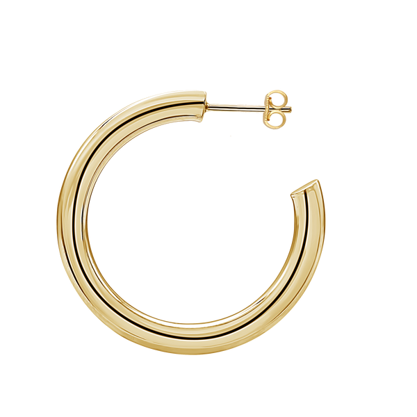 Round Tube Hoop Earring with Post in 14K Gold (4 mm)