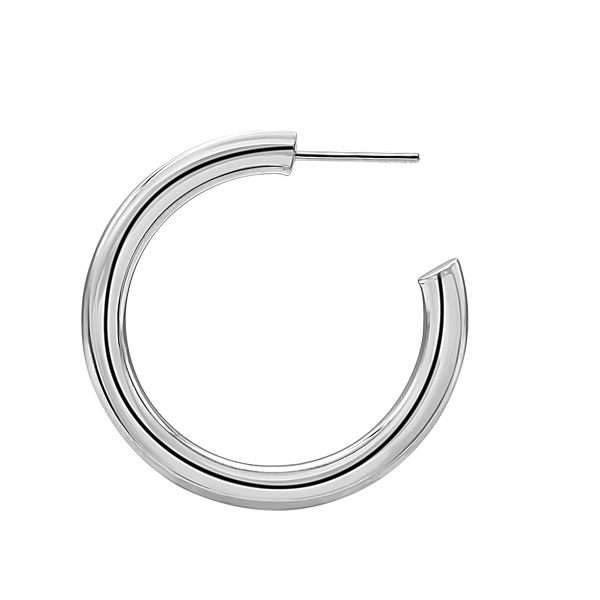 Round Tube Hoop Earring with Post in Sterling Silver (4 mm)
