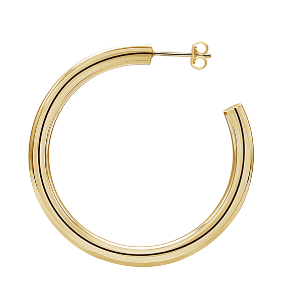 Round Tube Hoop Earring with Post in 14K Gold (4 mm)