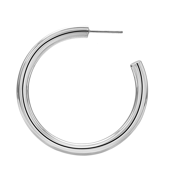Round Tube Hoop Earring with Post in Sterling Silver (4 mm)