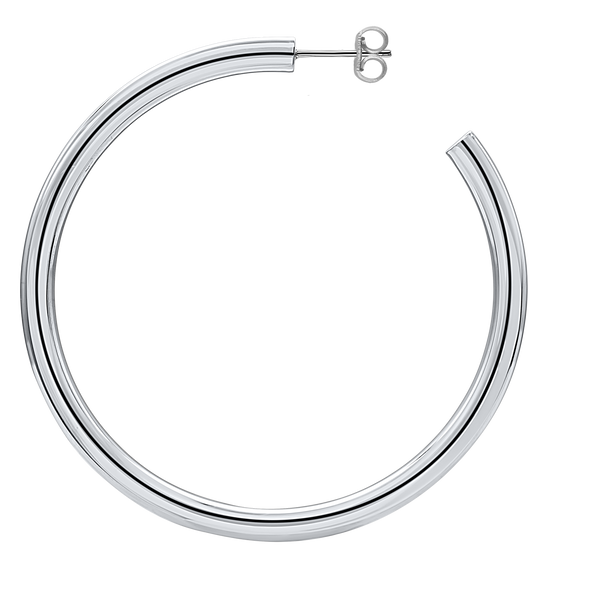 Round Tube Hoop Earring with Post in Sterling Silver (4 mm)