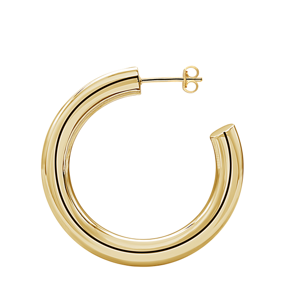 Round Tube Hoop Earring with Post in 14K Gold (5 mm)