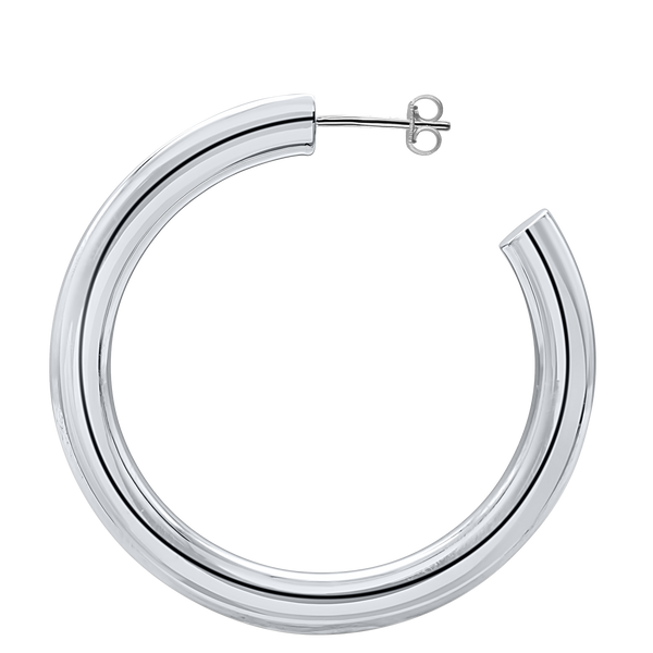 Round Tube Hoop Earring with Post in Sterling Silver (5 mm)