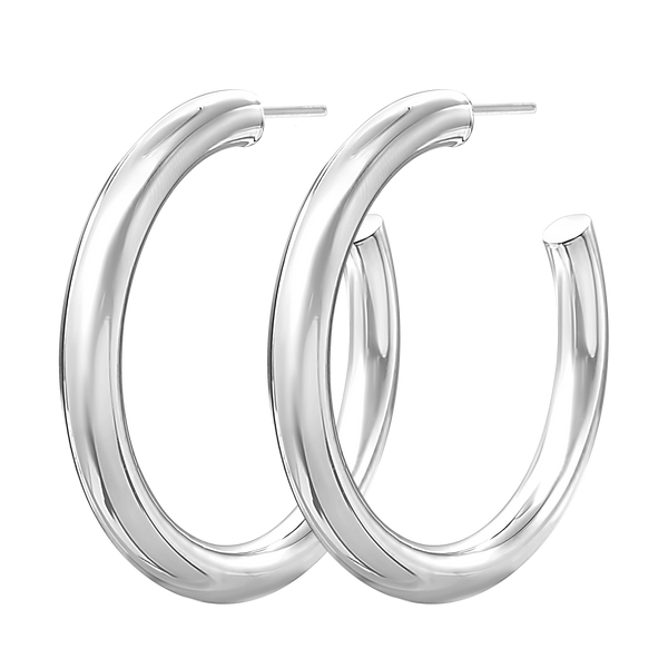 Round Tube Hoop Earring with Post in Sterling Silver (5 mm)