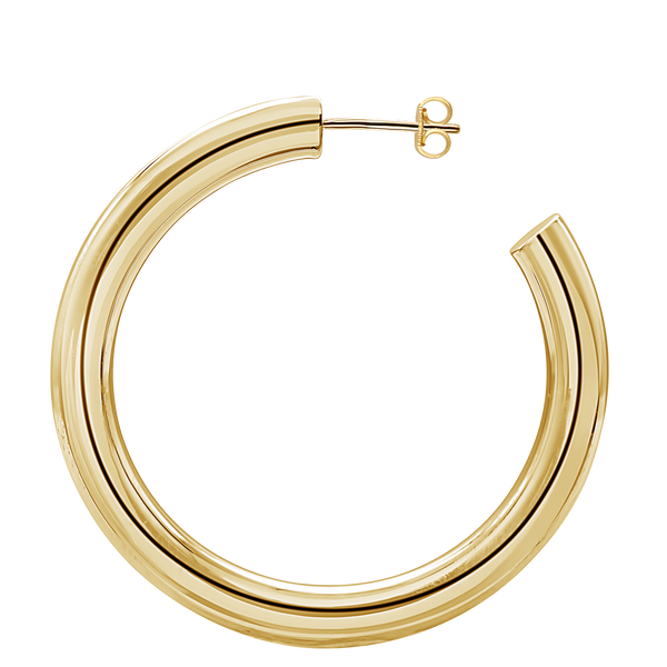 Round Tube Hoop Earring with Post in 14K Gold (5 mm)