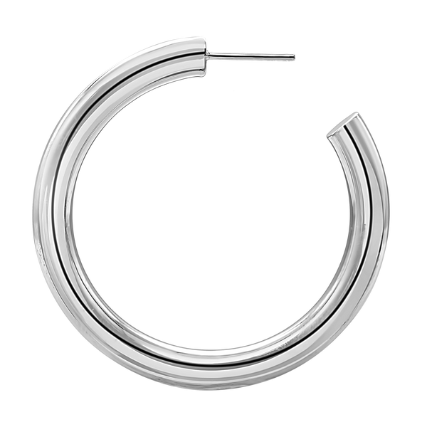 Round Tube Hoop Earring with Post in Sterling Silver (5 mm)