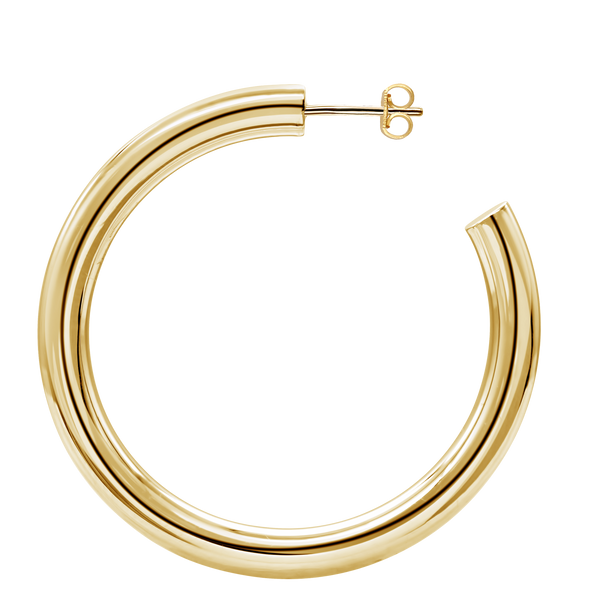 Round Tube Hoop Earring with Post in 14K Gold (5 mm)